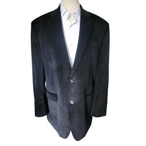 Chaps Fine Wale Corduroy Blazer Mens 42R Black Academia Preppy Office Old Money